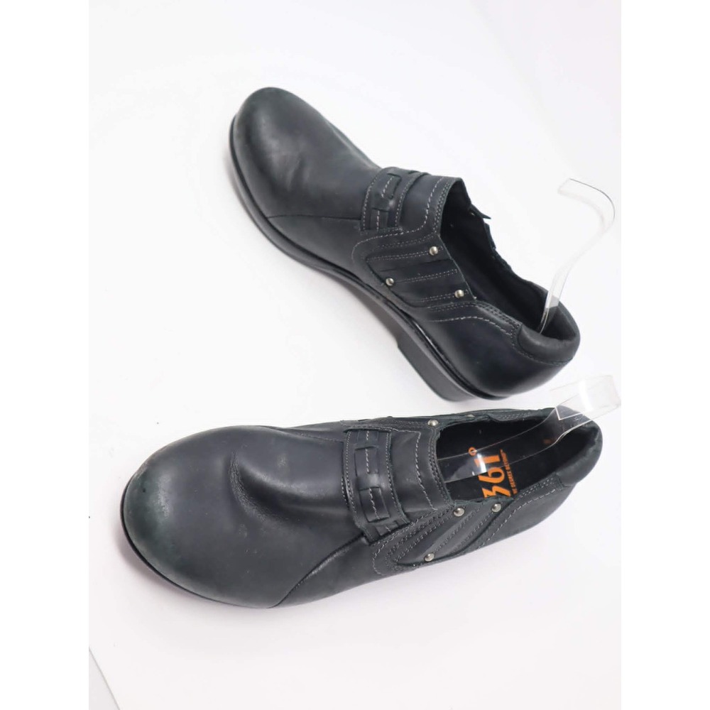 Black Leather Loafers 9.5 Clarks Women Carina Studded Block Heel Slip On Shoes